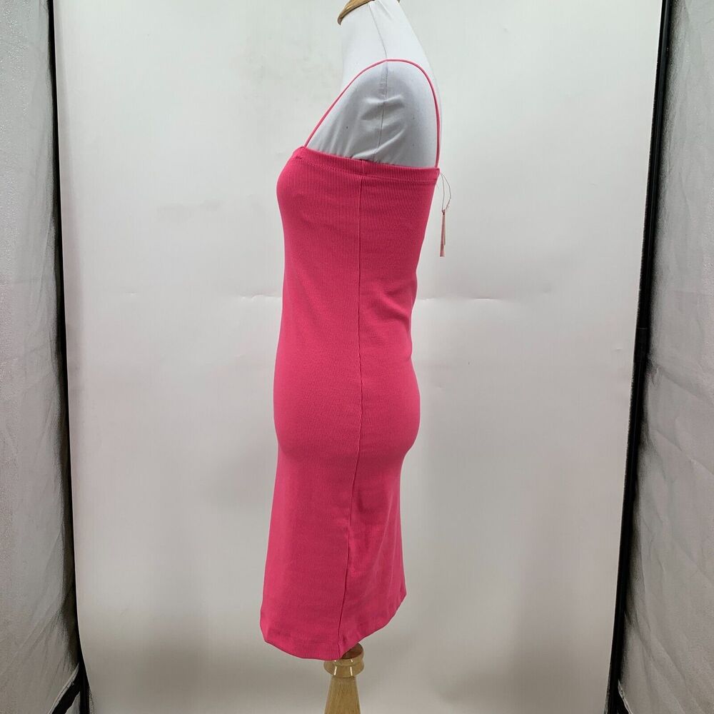 Zara Ribbed Mini Dress Womens L Large Camellia Pink Bodycon Fitted Stretch - Picture 5 of 10